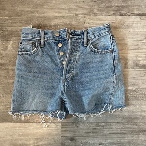 Denim Forum Light Blue Distressed Jean Shorts